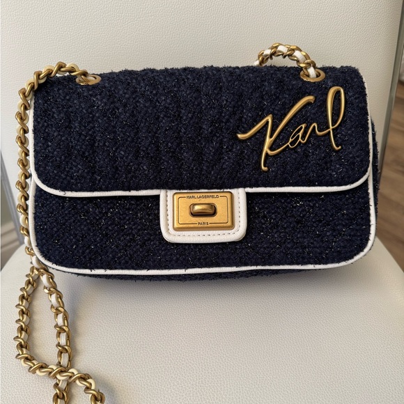 Karl Lagerfeld Tweed & Leather Handbag